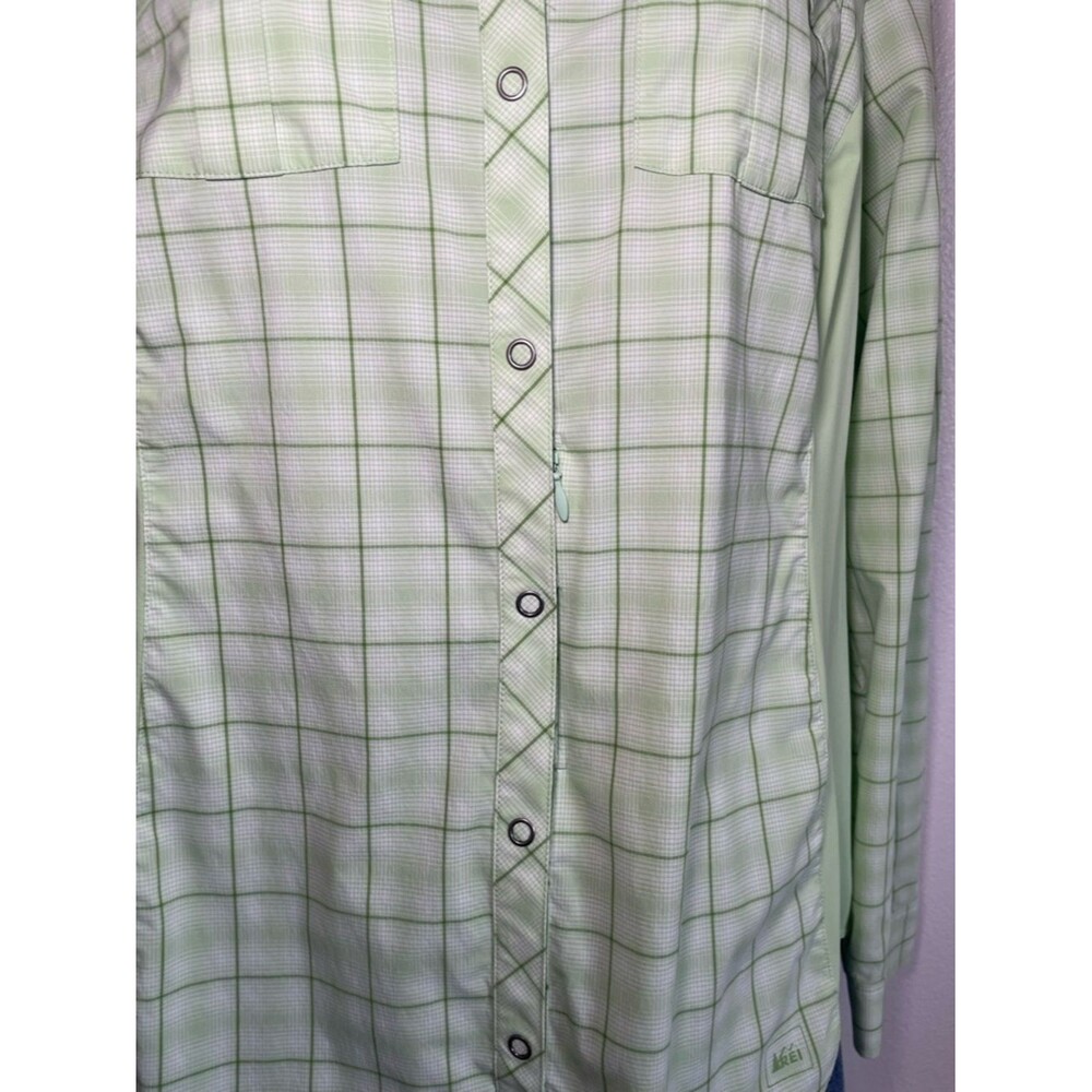 REI Women’s Long Sleeve Hiking Shirt Green Plaid Snap Front - Large - Picture 6 of 12
